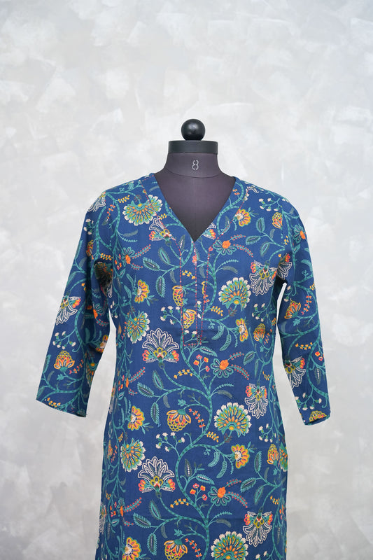 NAVY BLUE FLORAL KURTHI