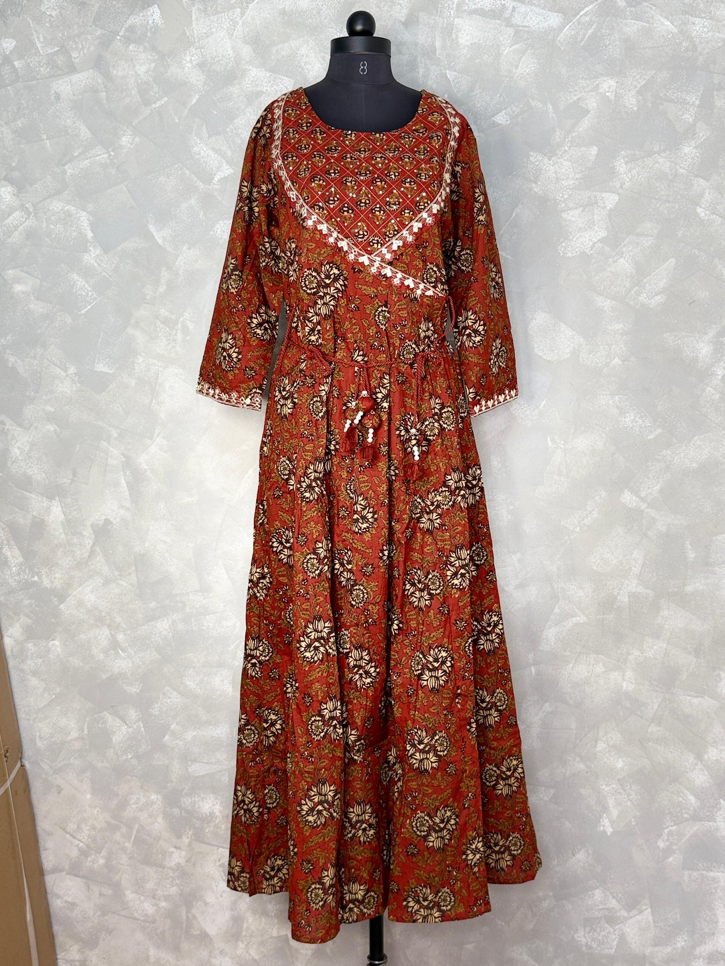 Ethnic Floral Printed Cotton Maxi Dress