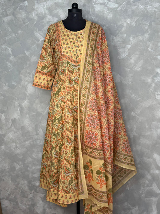 Ethnic Multi-Color Printed Cotton Anarkali Set