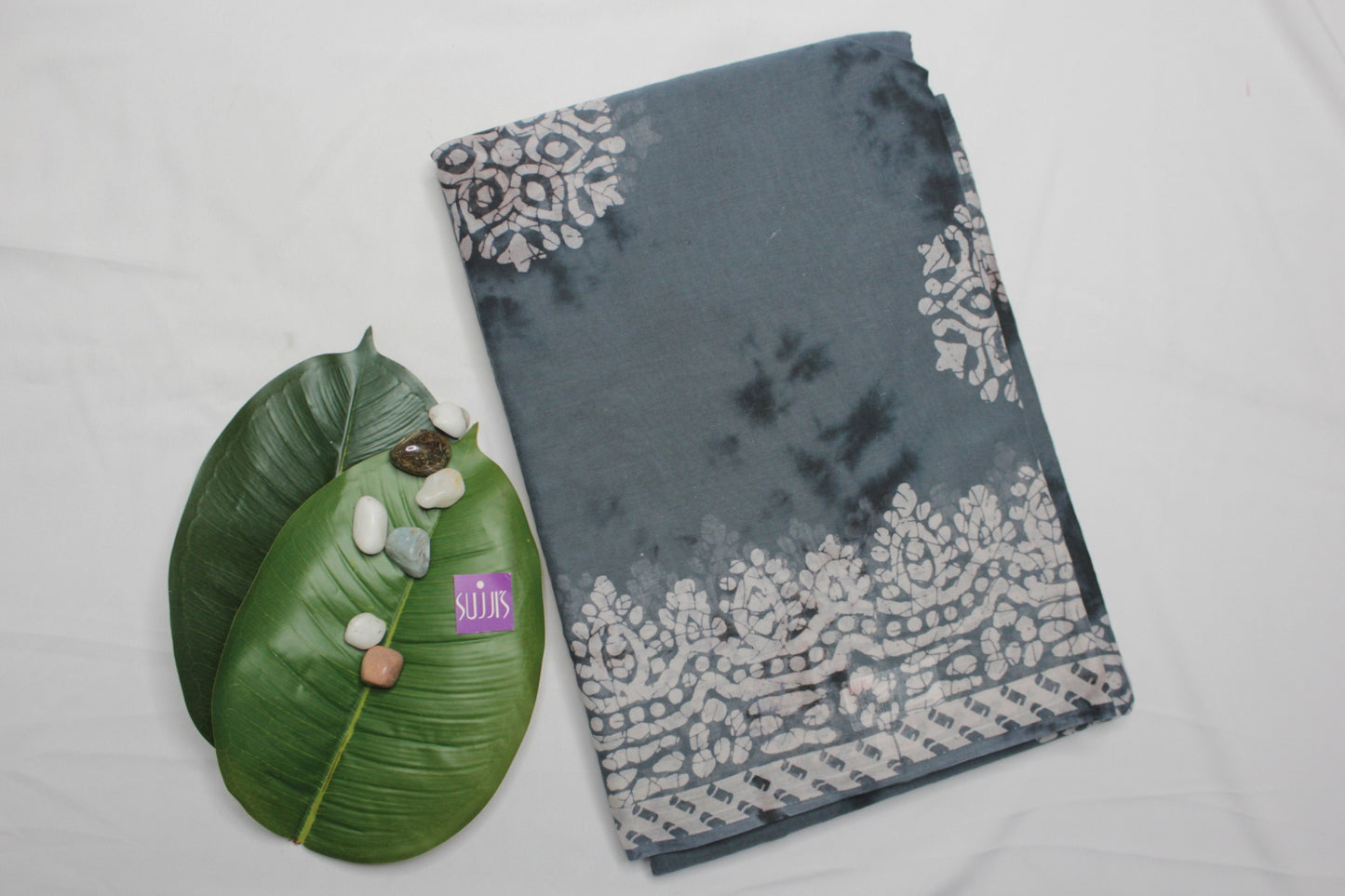 Grey with white design saree