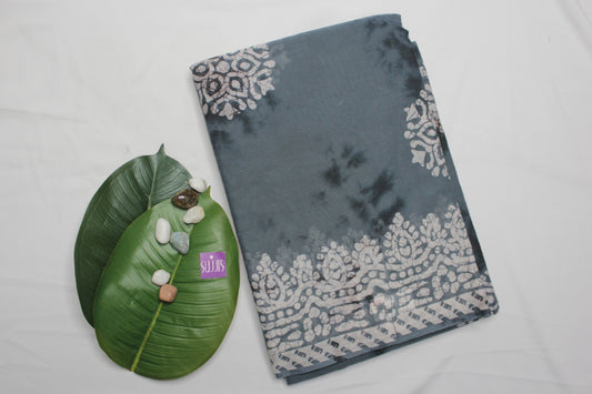 Grey with white design saree