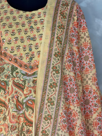 Ethnic Multi-Color Printed Cotton Anarkali Set