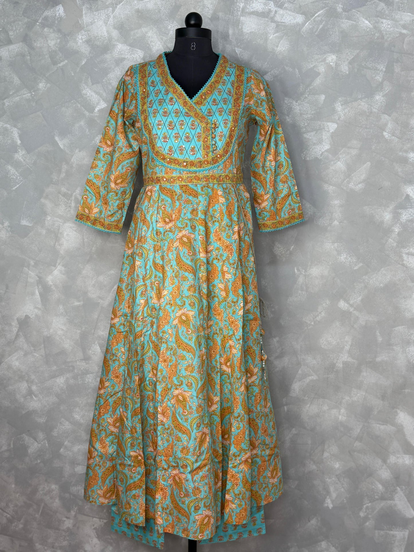 Ethnic Floral Printed Cotton Anarkali Set