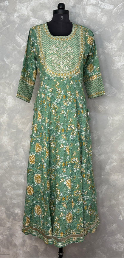 Ethnic Floral Printed Cotton Maxi Dress