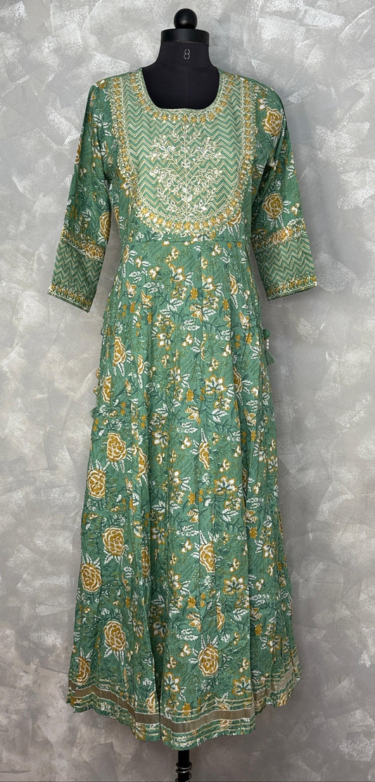 Ethnic Floral Printed Cotton Maxi Dress