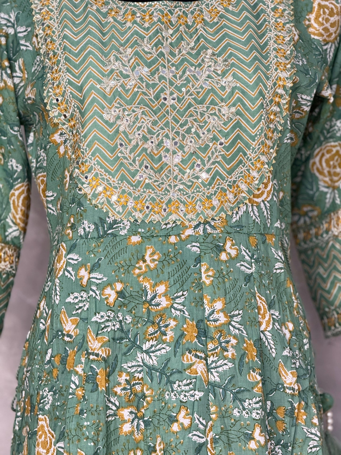 Ethnic Floral Printed Cotton Maxi Dress