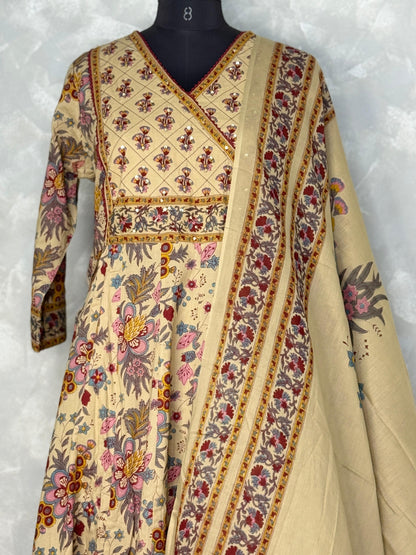 Ethnic Floral Printed Cotton Angrakha Set