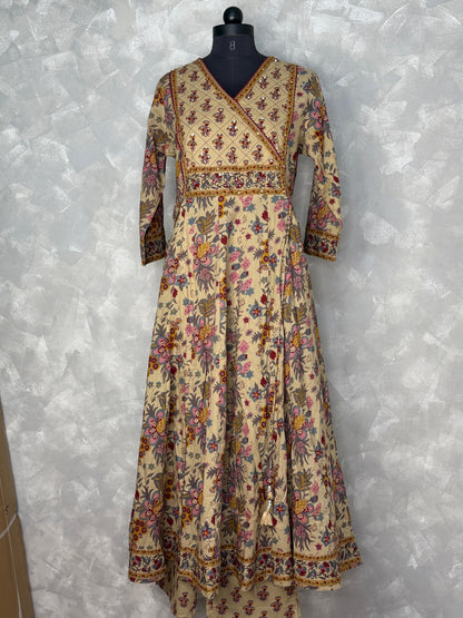 Ethnic Floral Printed Cotton Angrakha Set