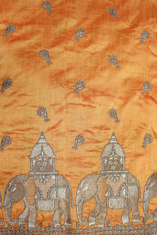 ELEPHANT TREK EMBROIDERED SILK FABRIC