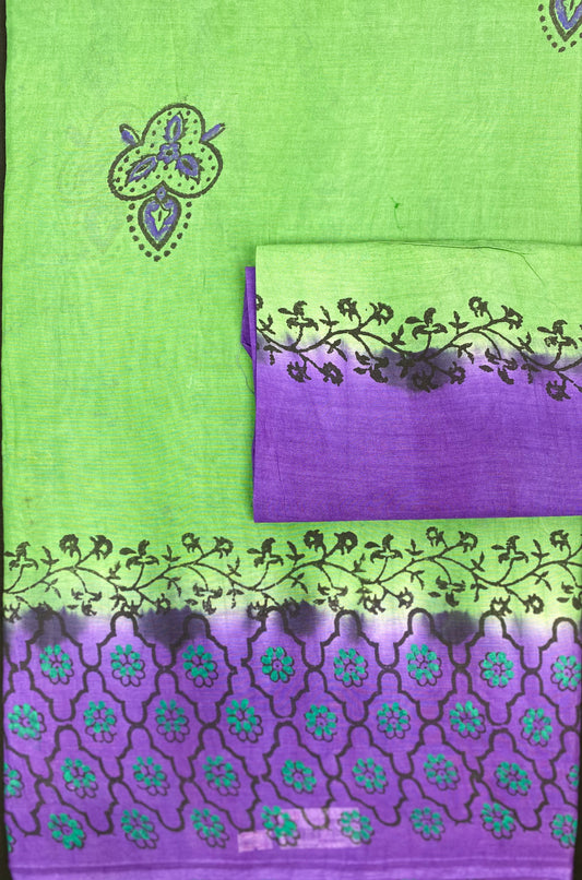 GREEN WITH ENVY HAND-BLOCK PRINTED COTTON SAREE