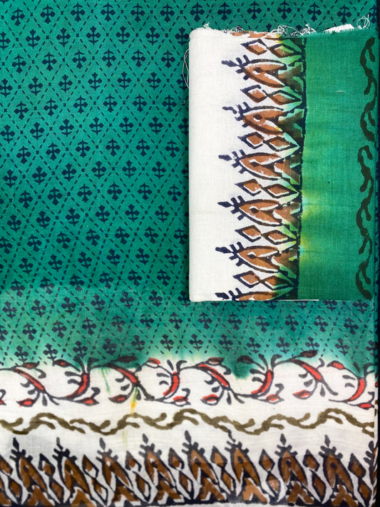 EMERALD DREAMS HAND-BLOCK PRINTED COTTON SAREE