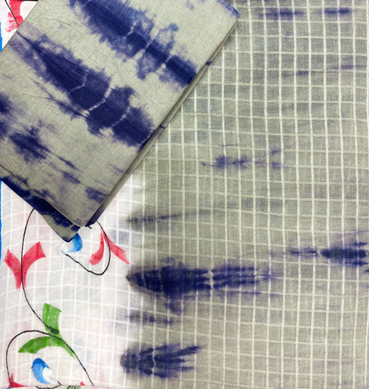 HAND-DYED COTTON SAREE WITH TIE-DYE AND BLOCK PRINT PATTERNS