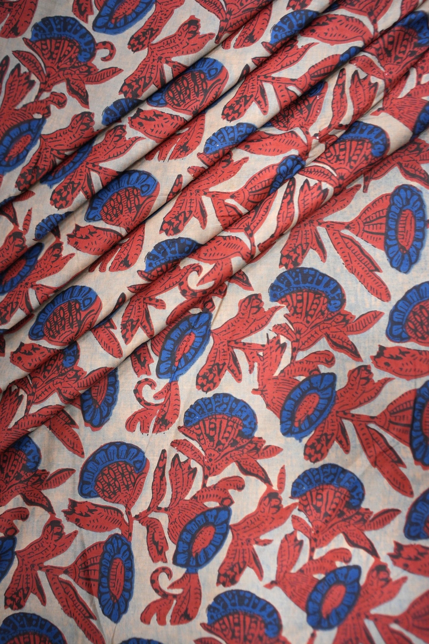 Red and blue floral patterned fabric