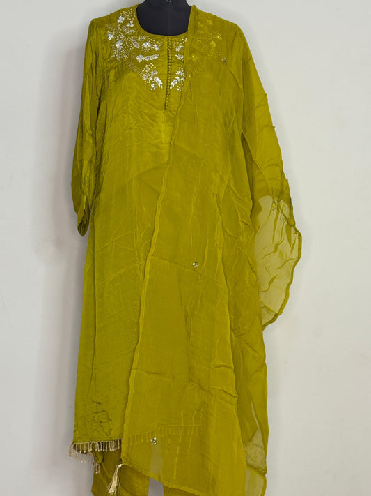 Olive Aura Embellished Kurta Set