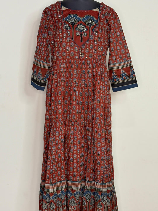 Rustic Ajrakh Tiered Kurta Dress