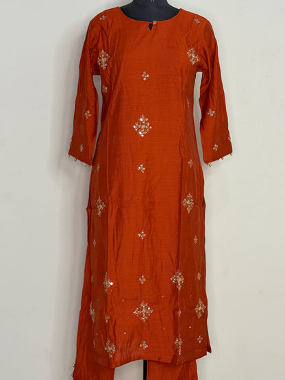 Rust Ember Hand-Embellished Kurta Set
