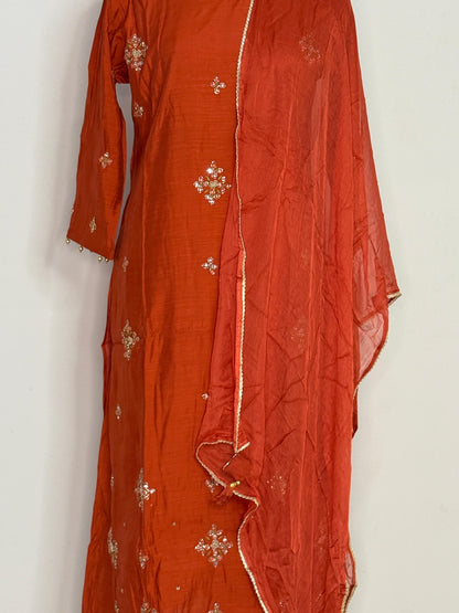 Rust Ember Hand-Embellished Kurta Set