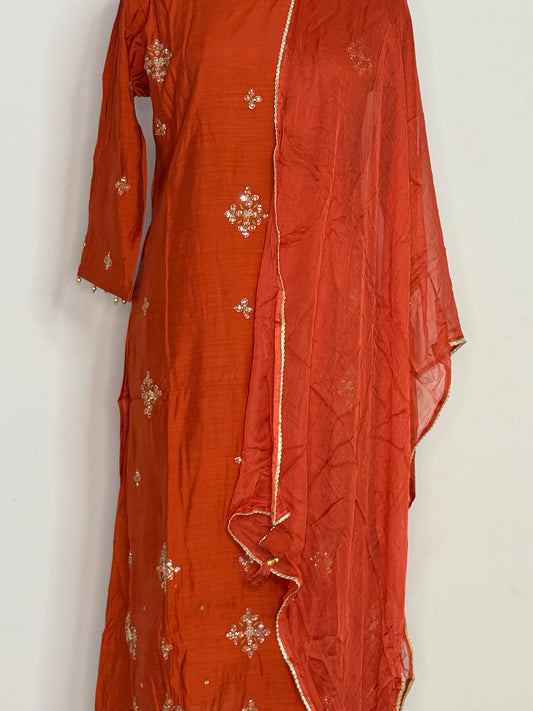 Rust Ember Hand-Embellished Kurta Set