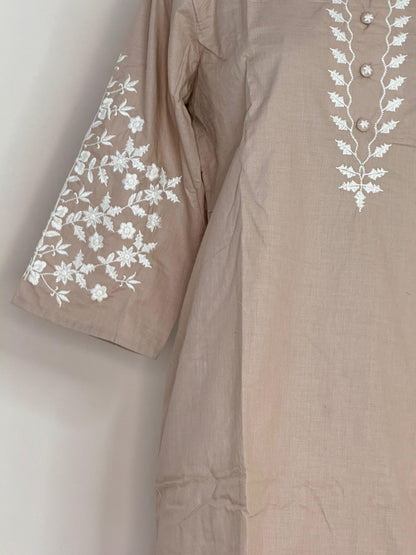 Ivory Bloom Taupe Embroidered Kurta Set