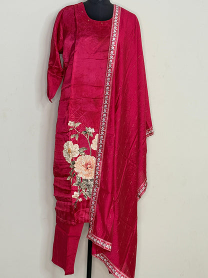 Gulnaar Crimson Embroidered Kurta Set