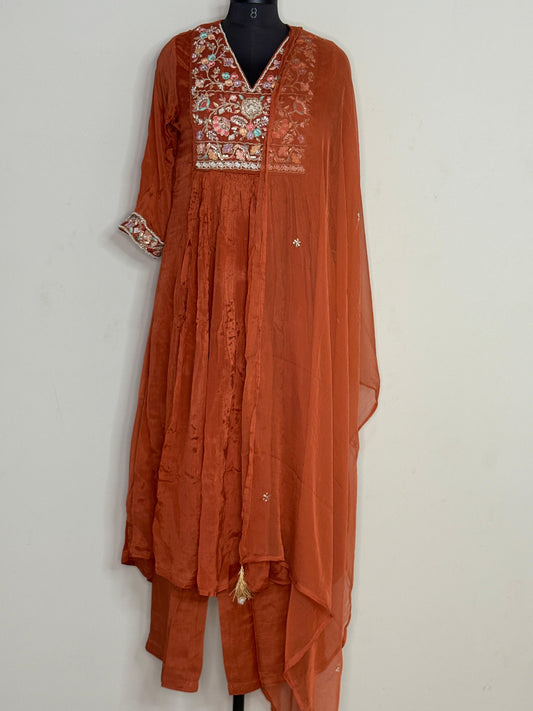 Rust Jashn Embroidered Anarkali Set