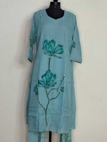 Aqua Bloom Handcrafted Kurta Set