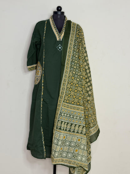 Aranya Green Ajrakh-Inspired Kurta Set