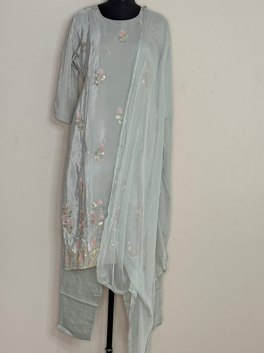 Mint Gulbahar Embroidered Kurta Set