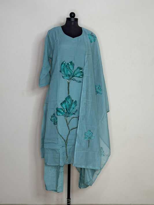 Aqua Bloom Handcrafted Kurta Set