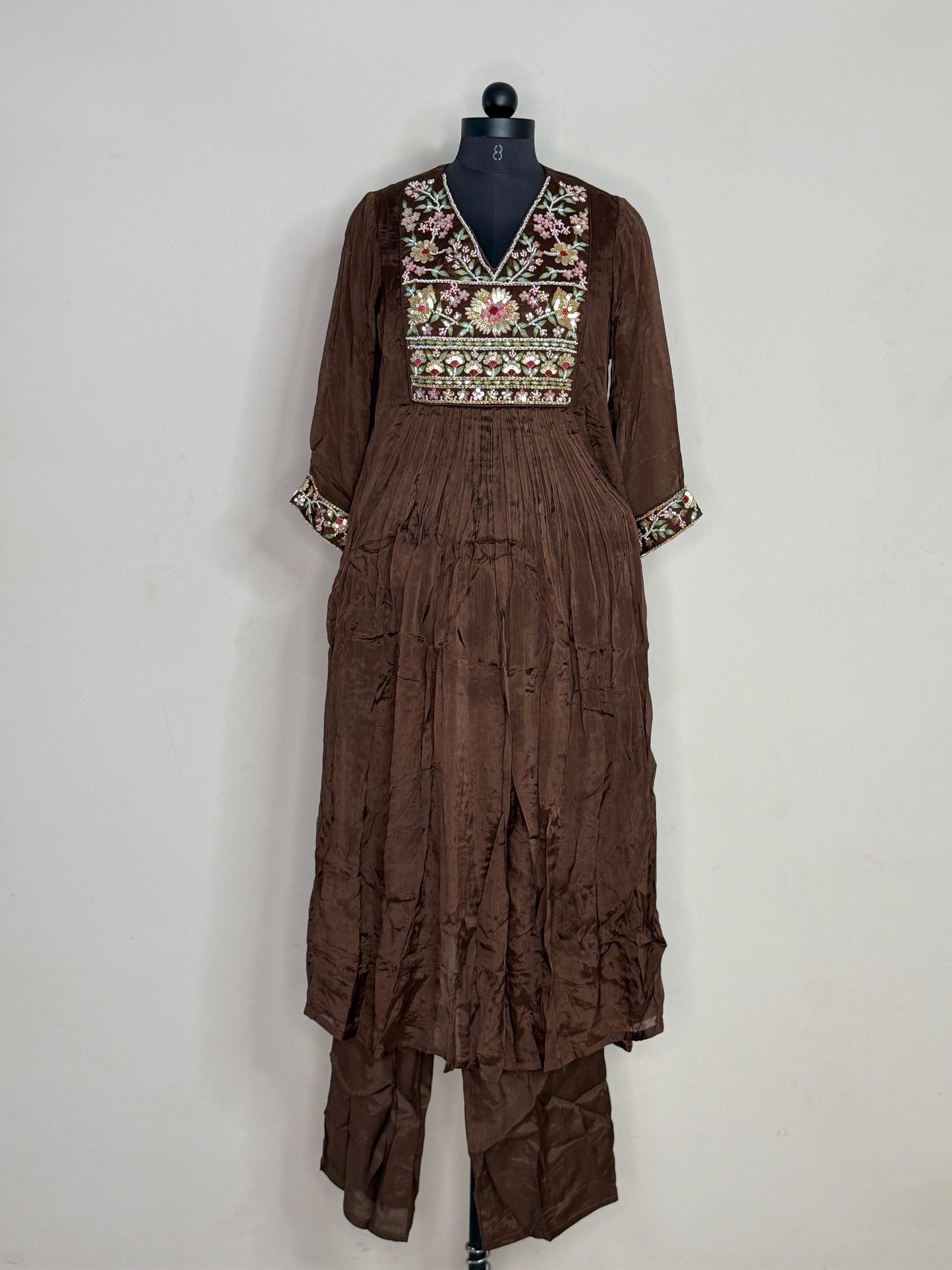 Mocha Gulnaar Embroidered Anarkali Set